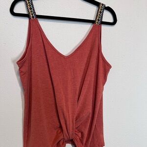 Women's Rust Sleeveless Top with Patterned Straps